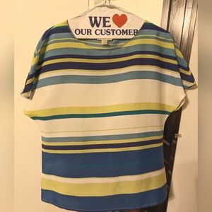 Striped blue, green, and white blouse